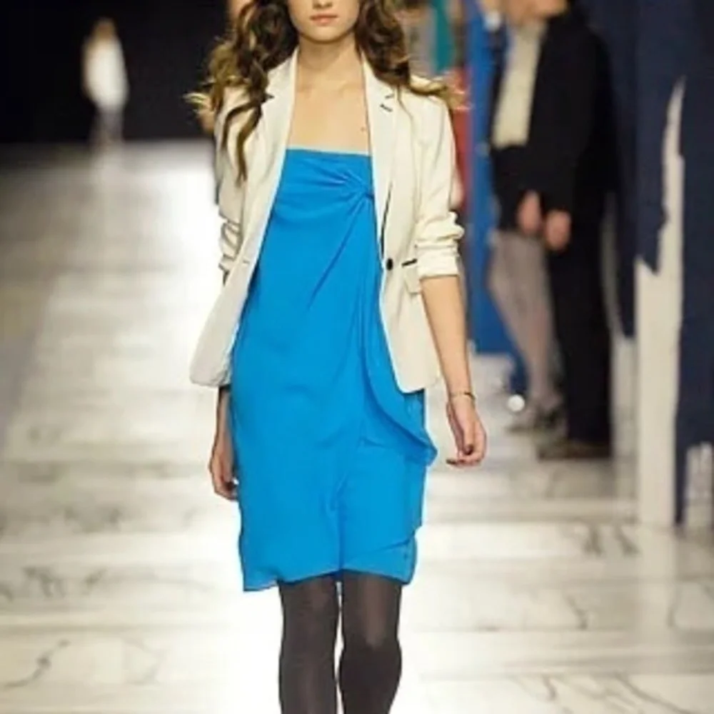 3.1 Phillip Lim Runway Silk Turquoise Blue Strapless Mini Dress Fall 2007